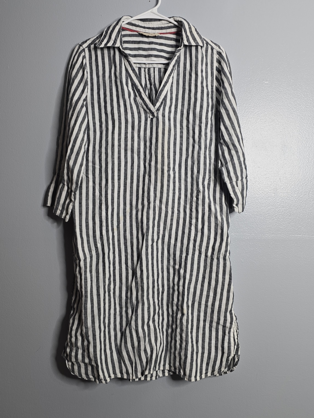 Soft Surroundings Charcoal & White Striped Midi Tunic Shirt Dress